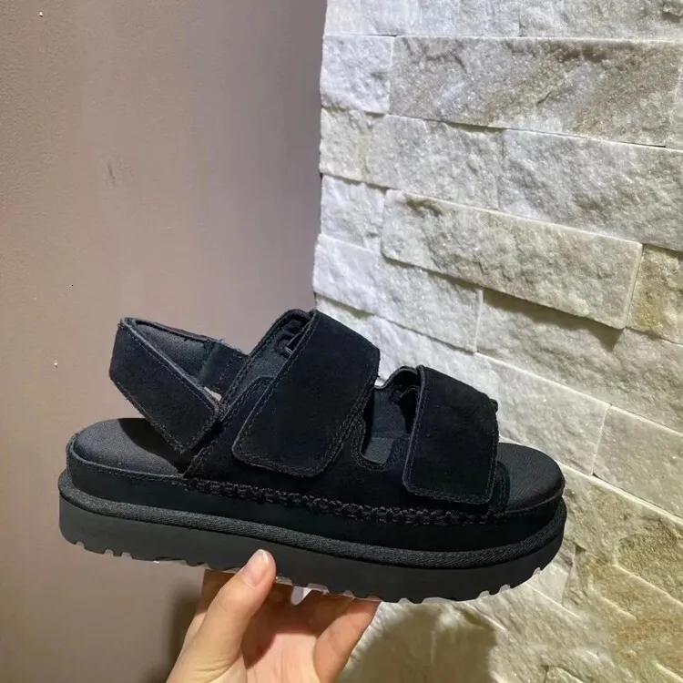 Women Suede Double Platform Sandals Adjustable Hook And Loop Ankle Strap Open Toe Non Slip Thick Sole Casual Summer Flat_voghion.com