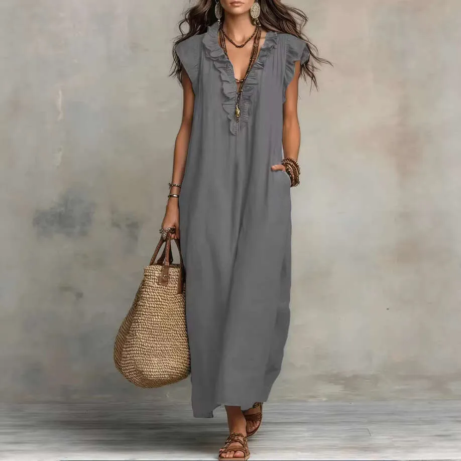casual loose fitting summer dresses Women's Midi Dress Summer Dress Vacation Casual Boho Daily Beach Holiday Loose  Fit Plain Short Sleeve Lapel Blue White Yellow Pink Summer 2026