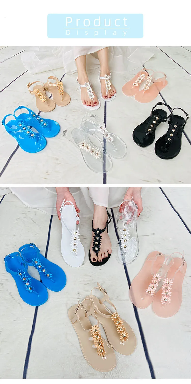 Dam jelly sandaler med blommor och ankelrem för sommar_voghion.com