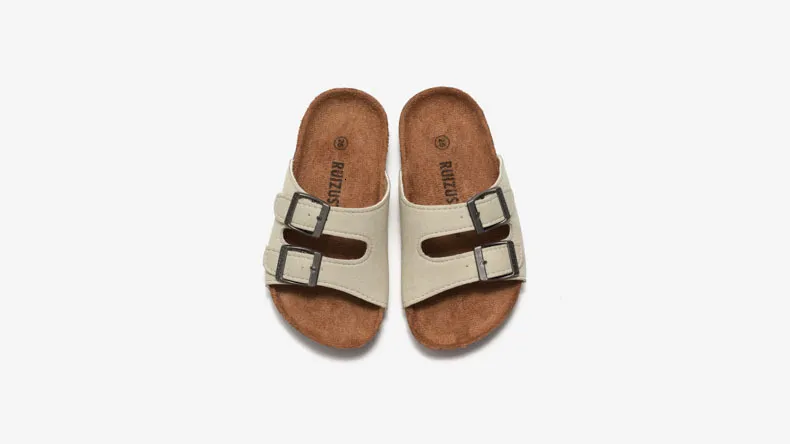 Women's Suede Double Buckle Strap Flat Slide Sandals Summer Beach_voghion.com