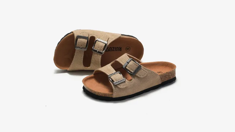Women's Suede Double Buckle Strap Flat Slide Sandals Summer Beach_voghion.com