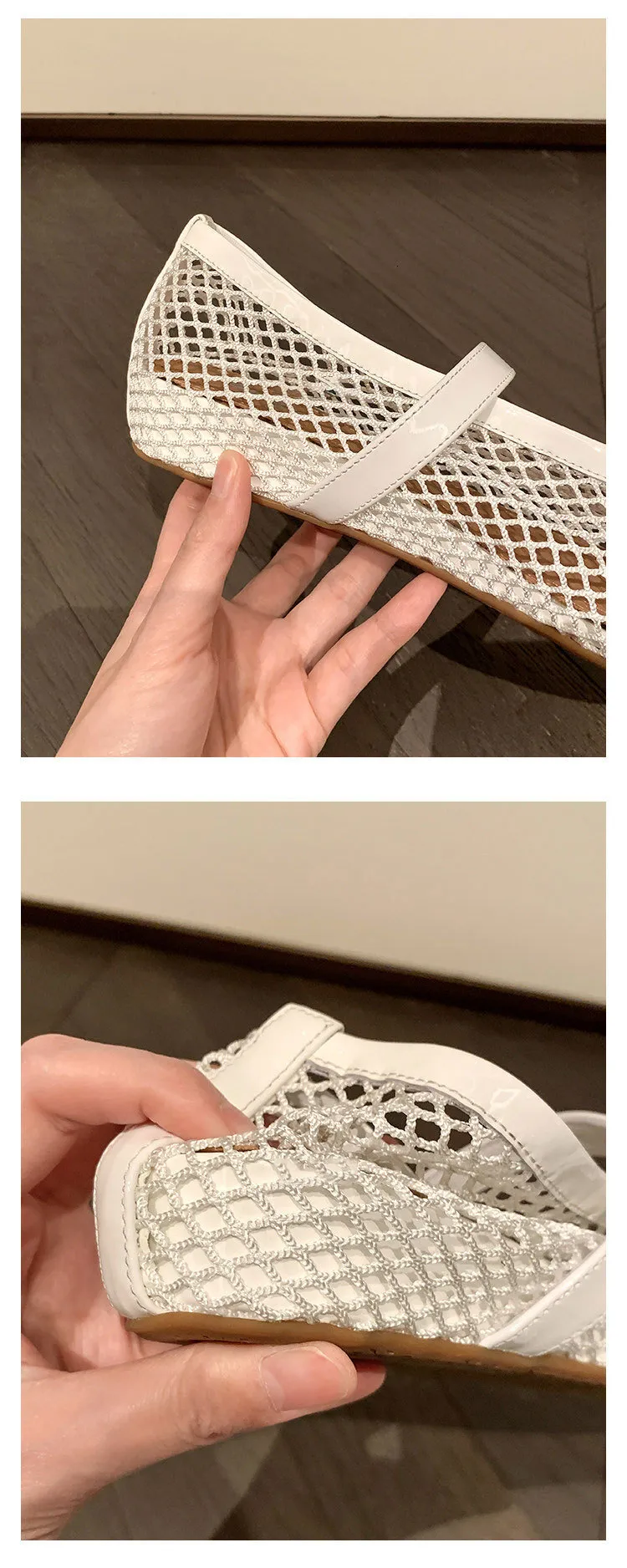 Women's Shiny Buckle Strap Ballet Sandals Breathable Flat Shoes_voghion.com