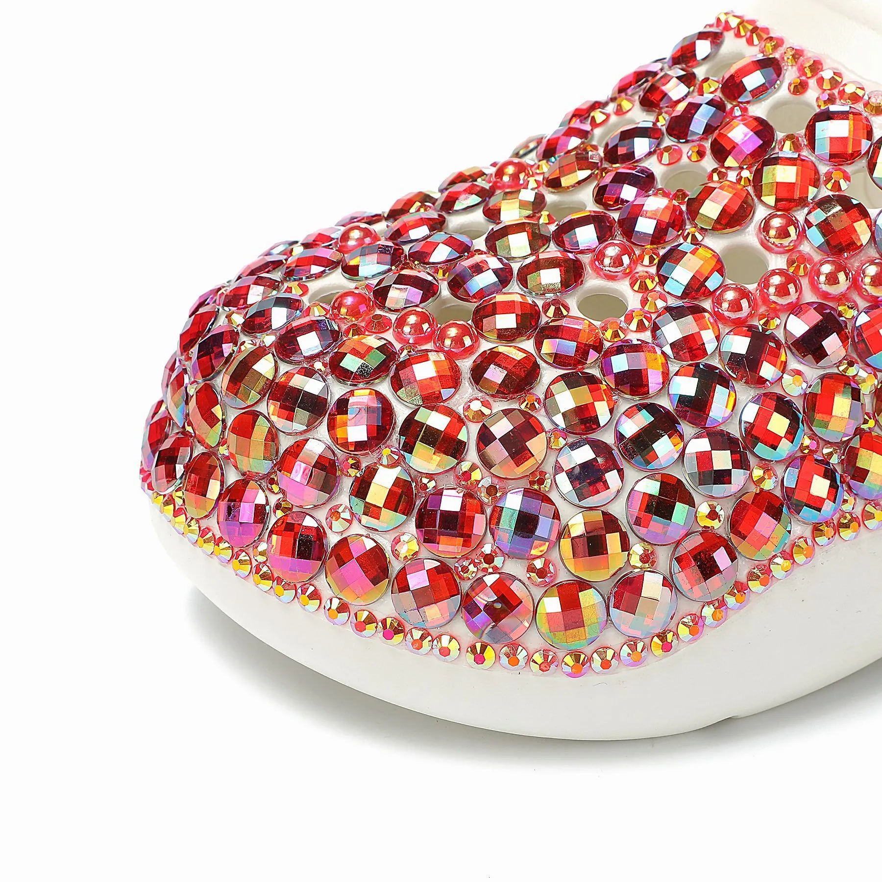 Women’s Green Rhinestone Platform Clogs Sparkly Diamond Mules_voghion.com