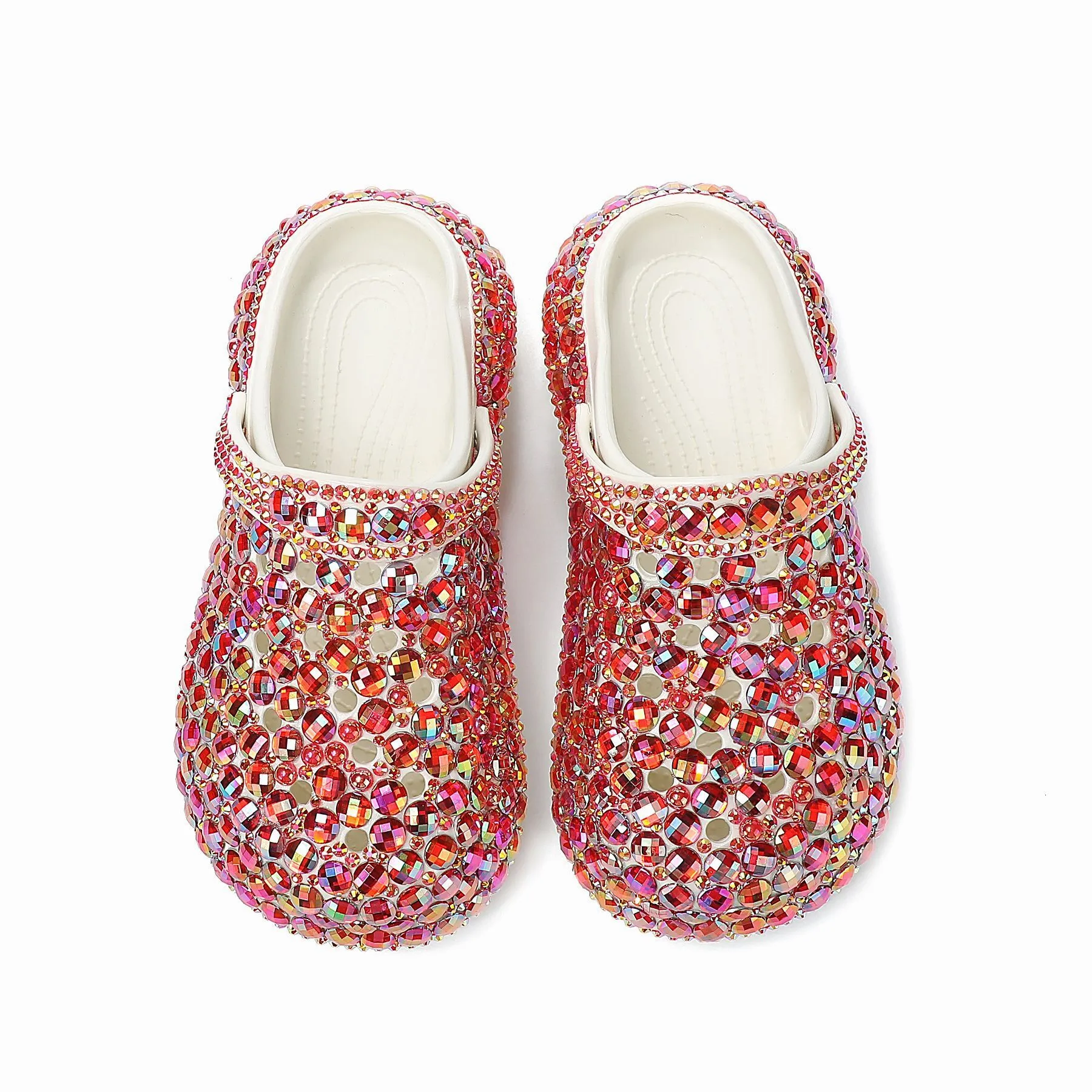 Women’s Green Rhinestone Platform Clogs Sparkly Diamond Mules_voghion.com