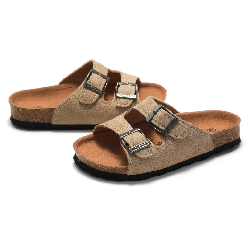 sandals Double Buckle Strap Footbed Slide Sandals Suede Adjustable Flat Summer Casual Beach Cork Slippers_voghion.com