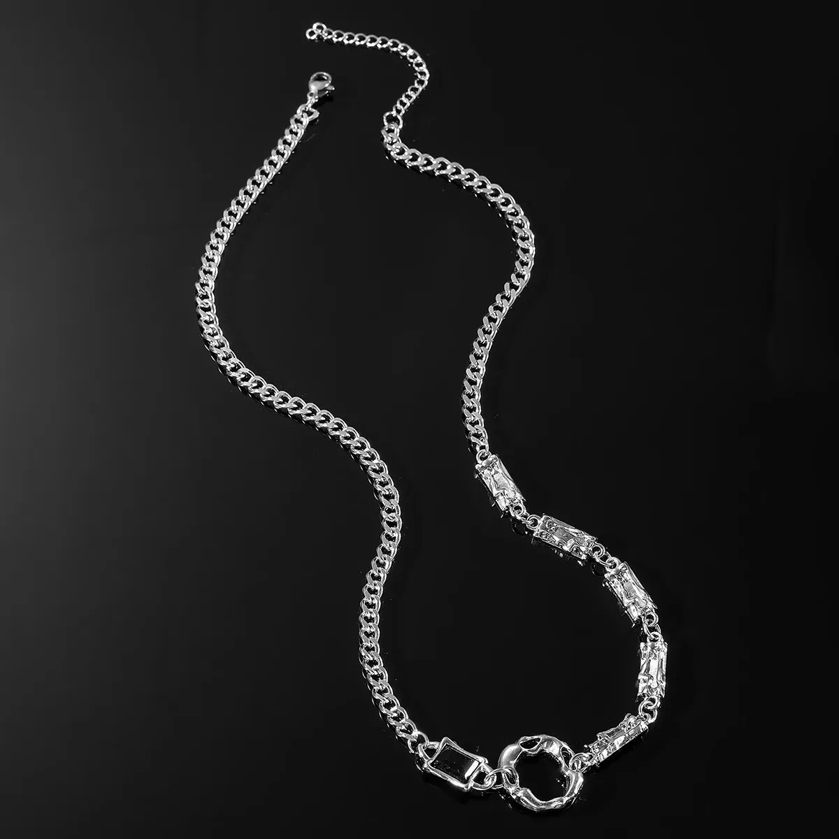 Irregularly Designed Black Titanium Steel Ring Spliced Unisex High End Necklace_voghion.com