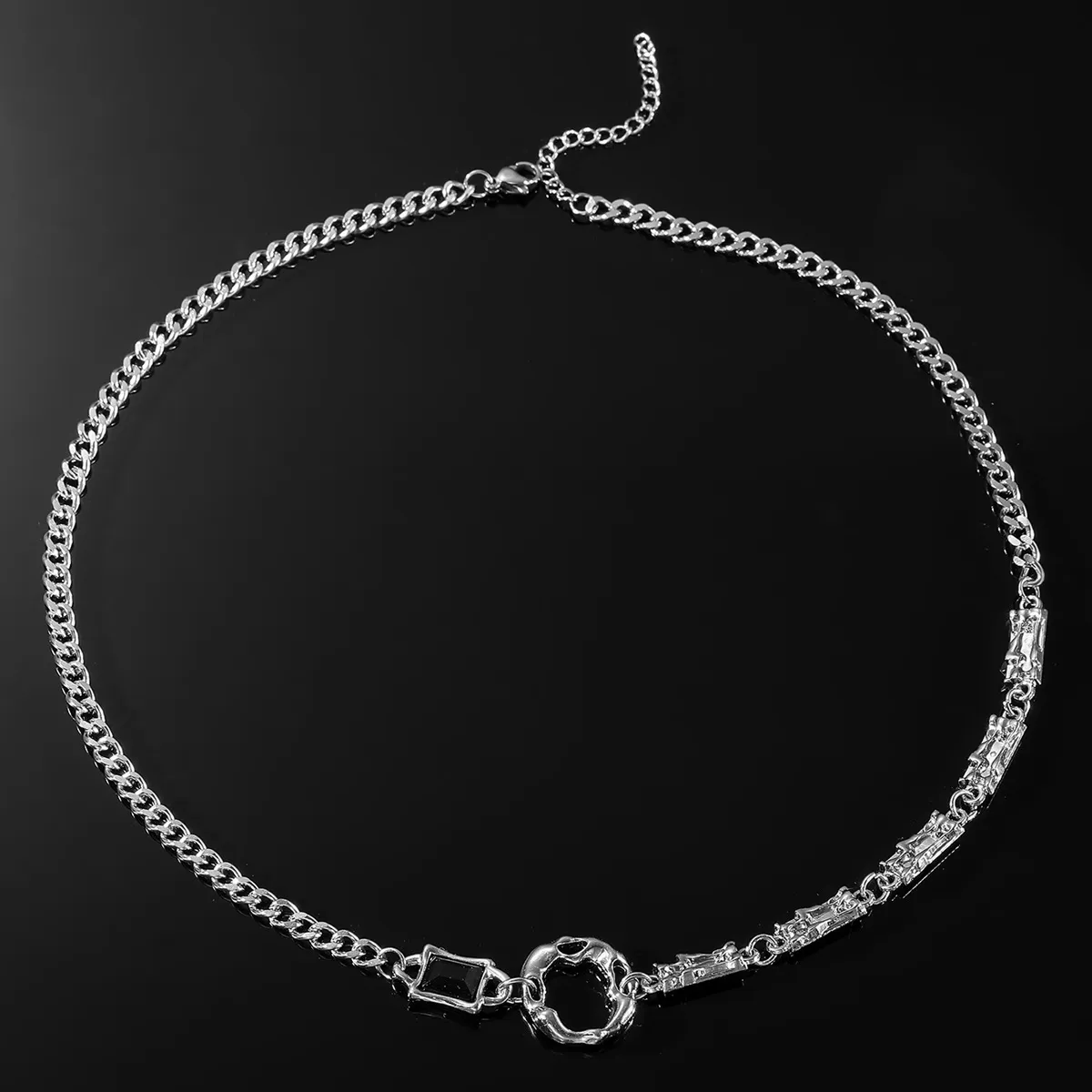 Irregularly Designed Black Titanium Steel Ring Spliced Unisex High End Necklace_voghion.com