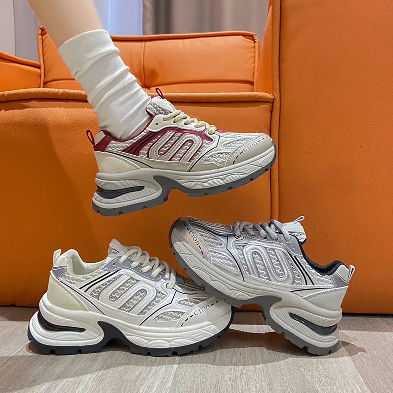 Women's Retro Chunky Sneakers Colorblock Platform Casual Shoes Autumn Student Sports Runnin Thick Sole Heiht_voghion.com