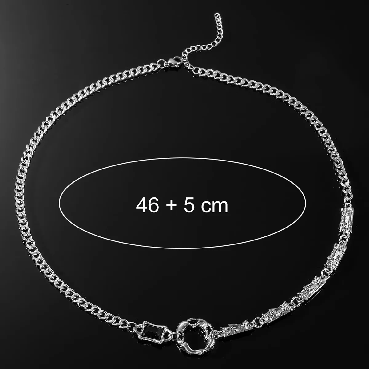 Irregularly Designed Black Titanium Steel Ring Spliced Unisex High End Necklace_voghion.com