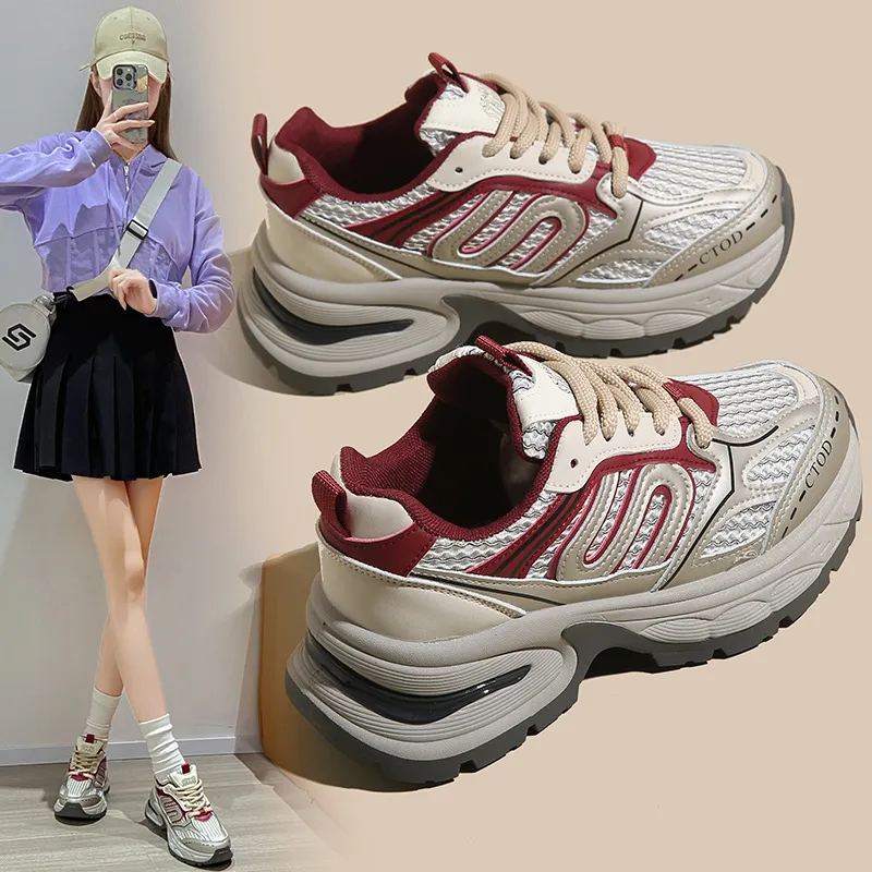 Women's Retro Chunky Sneakers Colorblock Platform Casual Shoes Autumn Student Sports Runnin Thick Sole Heiht_voghion.com