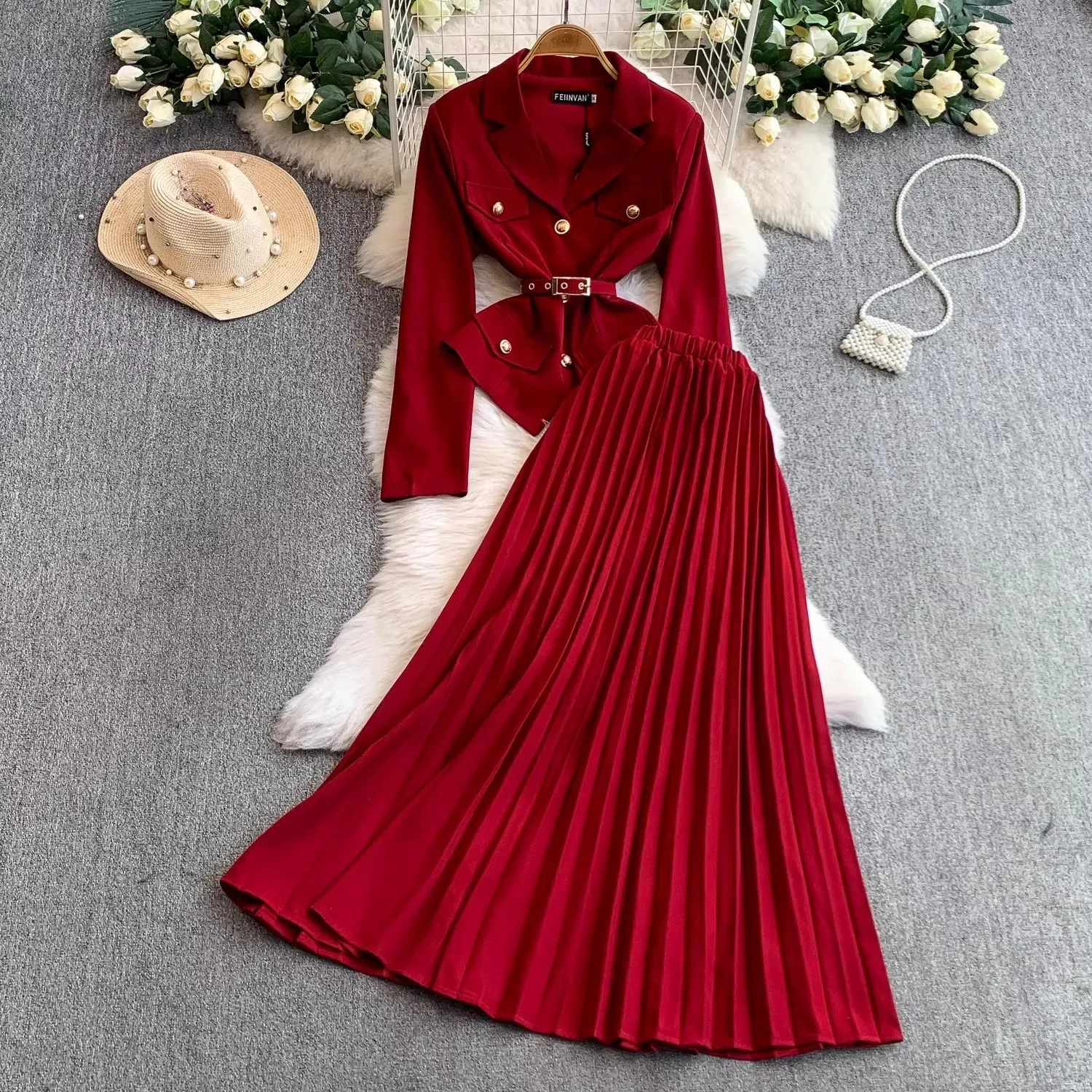 knee length dresses for ladies Two Piece Mermaid Prom Dresses Lace Long Sleeves main image 0