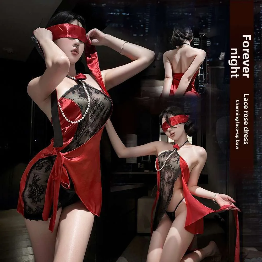 black and red lingerie dress Sexy Red Nude Black Eyelash Lace & Mesh Satin Mini Robe Lingerie