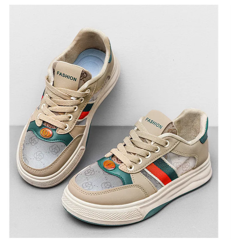 Damen-Skateschuhe mit Farbblock-Monogramm, Schnürung, lässige Retro-Sneaker aus Mesh, vielseitige Modelle für Damen_voghion.com