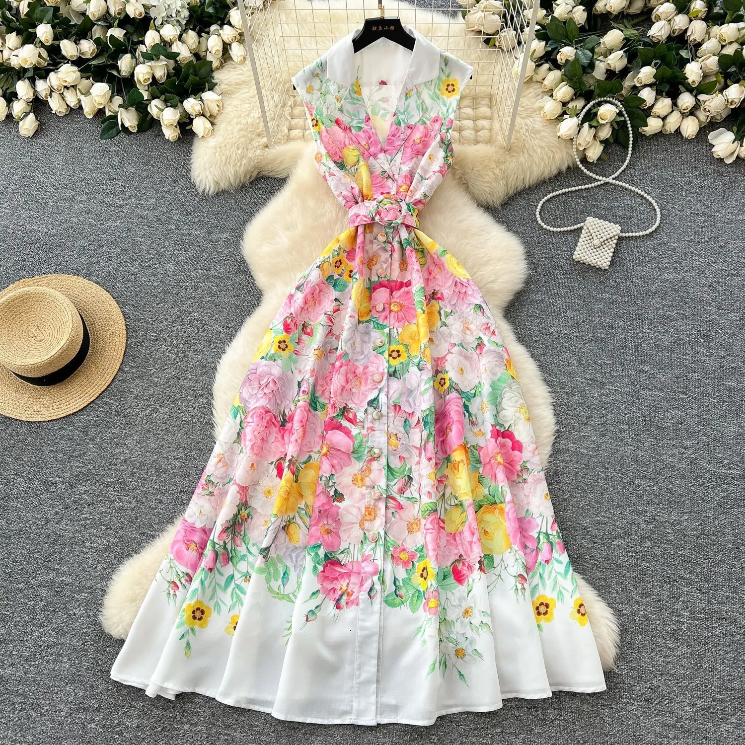 Summer Holiday Floral Chiffon Dress Womens Sleeveless Floor-Length Single  Breasted Closure from Dhgate Basic & Casual Dresses - price 70.49