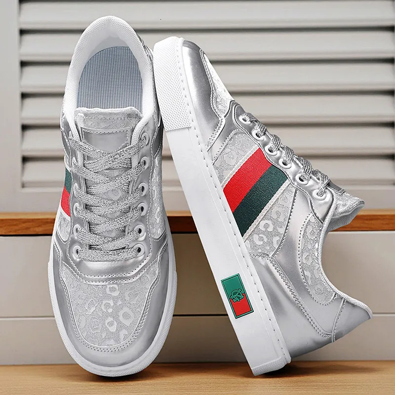Women's Silver Monogram Luxury Up Skate Shoes Autumn New Casual Trendy Versatile Flat Lace Up Men's Sports Sneakers_voghion.com