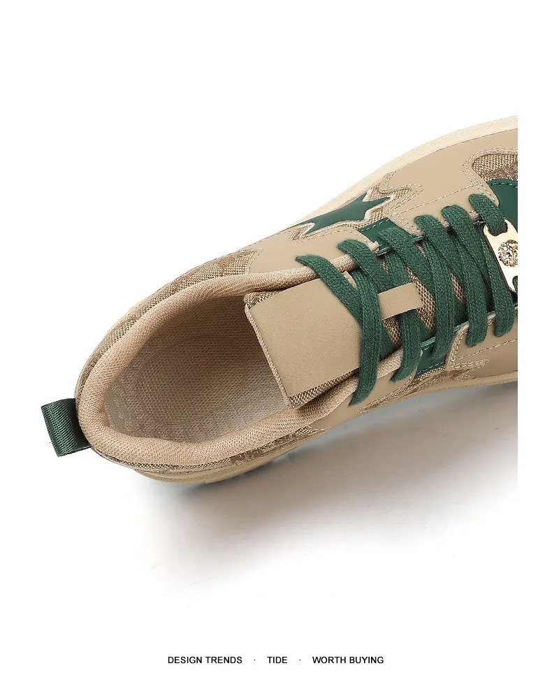Heren retro veterschoenen met platform in khaki voor hardlopen_voghion.com