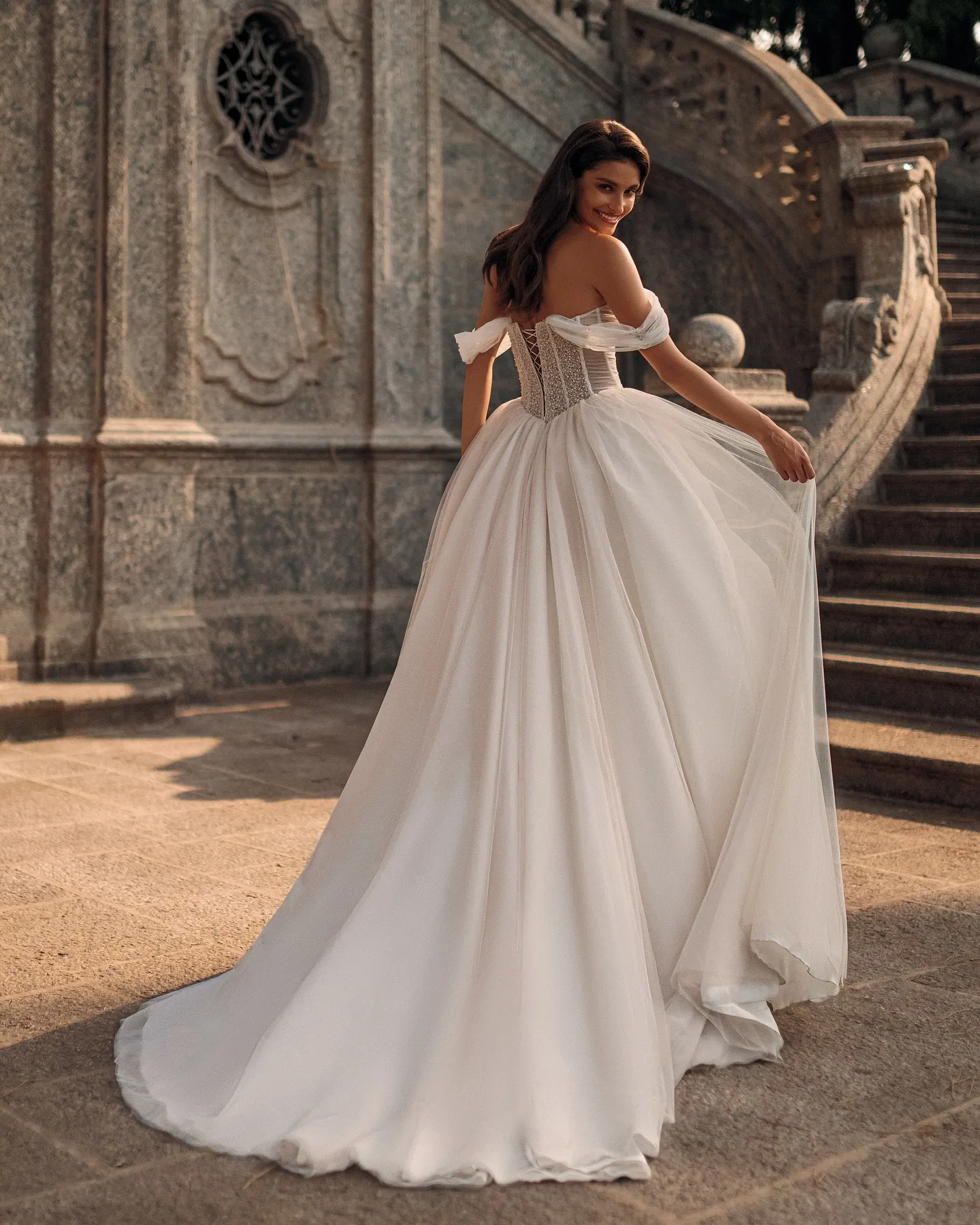 beaded bodice tulle skirt wedding dress Beaded Bodice Bridal Gown with Tiered Skirt JB37575