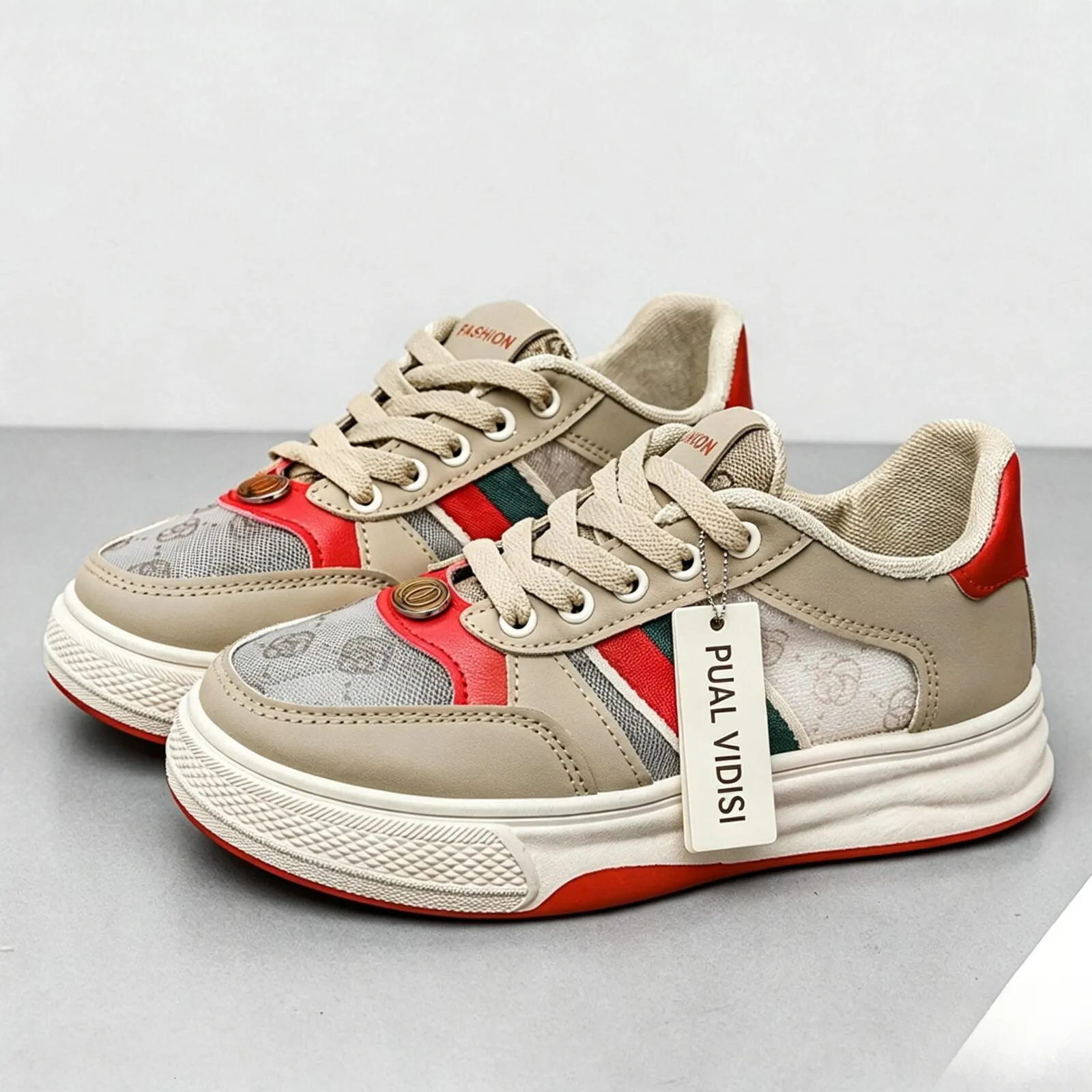 Damen-Skateschuhe mit Farbblock-Monogramm, Schnürung, lässige Retro-Sneaker aus Mesh, vielseitige Modelle für Damen_voghion.com