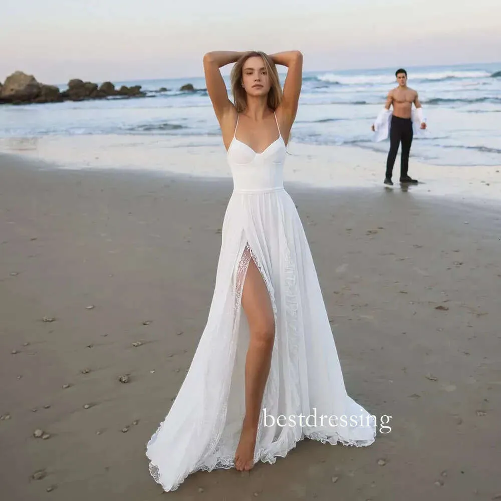 Sexy Beach Wedding Dresses Spaghetti Strap Lace... From Bestdressing, $58.43