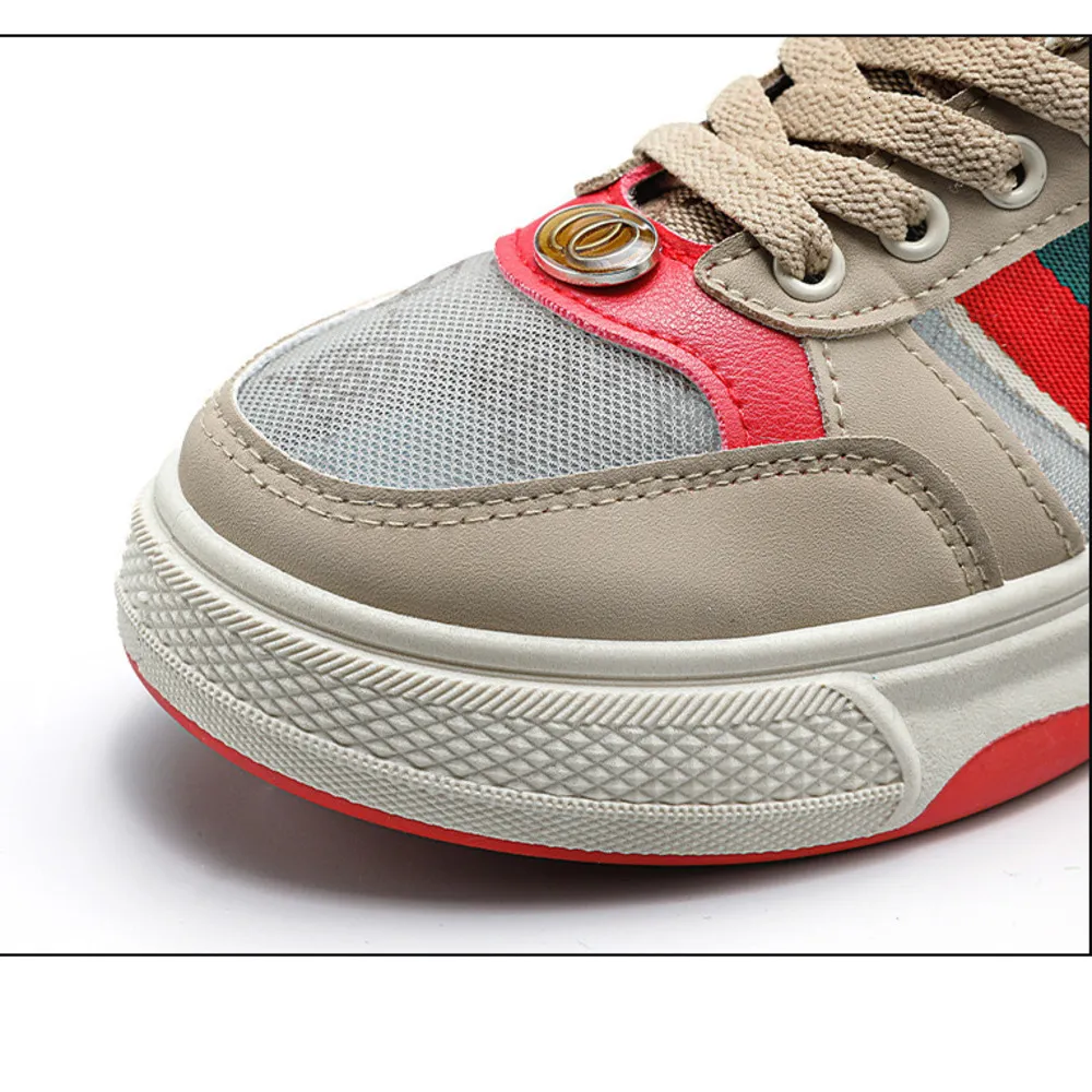 Damen Colour Block Monogram Schnür Sneaker Für Den Alltag Retro_voghion.com