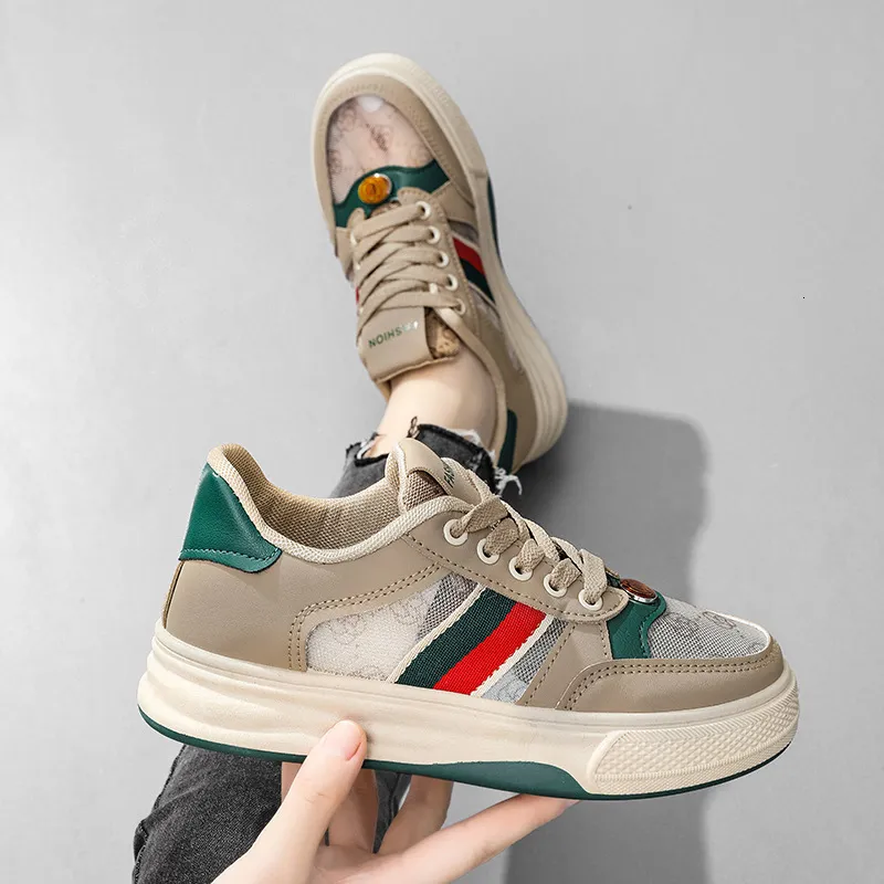 Damen-Skateschuhe mit Farbblock-Monogramm, Schnürung, lässige Retro-Sneaker aus Mesh, vielseitige Modelle für Damen_voghion.com