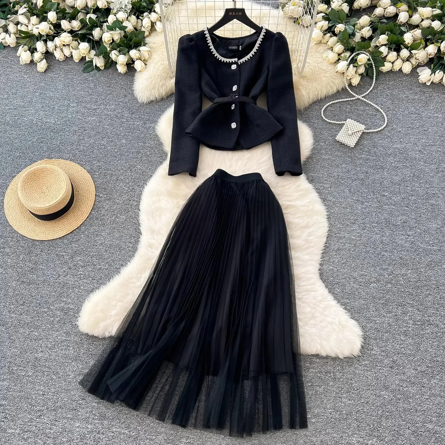 Fashion Tweed Two Piece Set For Women Beaded O Neck... From Xiongstore,  $52.27 | DHgate.Com