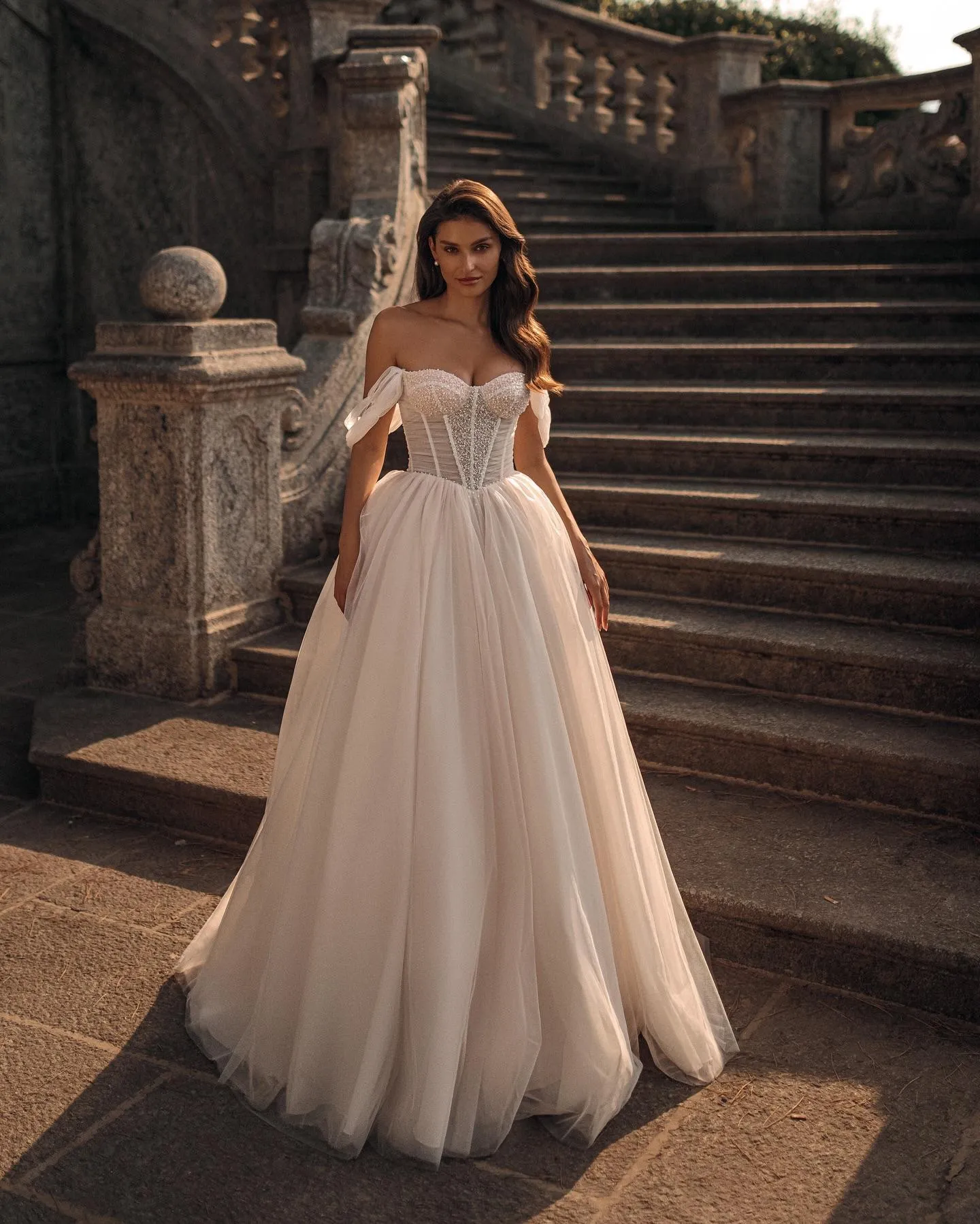 beaded bodice wedding dress Aéliea White/White Available Sizes Royal Lace Off-The-Shoulder Sparkly Wedding
