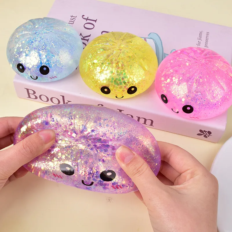 Glitter Dumpling Squishy – Juguete De Alivio De Estrés En Forma De Bollo Brillante, 3 Colores, Ideal Para Niños Y Adultos