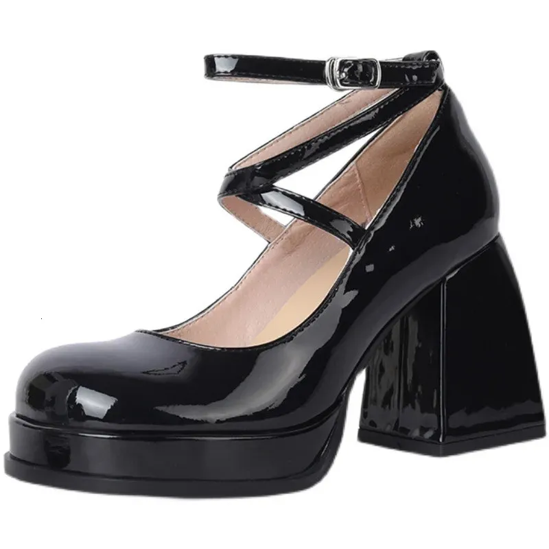 Janes Shoes For Womens Pumps French Square Toe Buckle Strap Bowknot Chunky High Heels Spring Autumn 260420_voghion.com