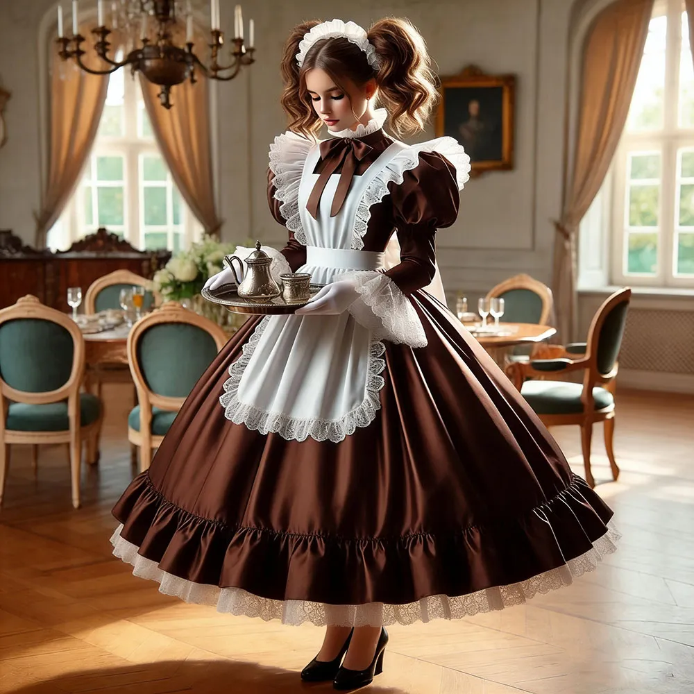 formal maid dress Robe a la Francaise with White Apron circus outfit