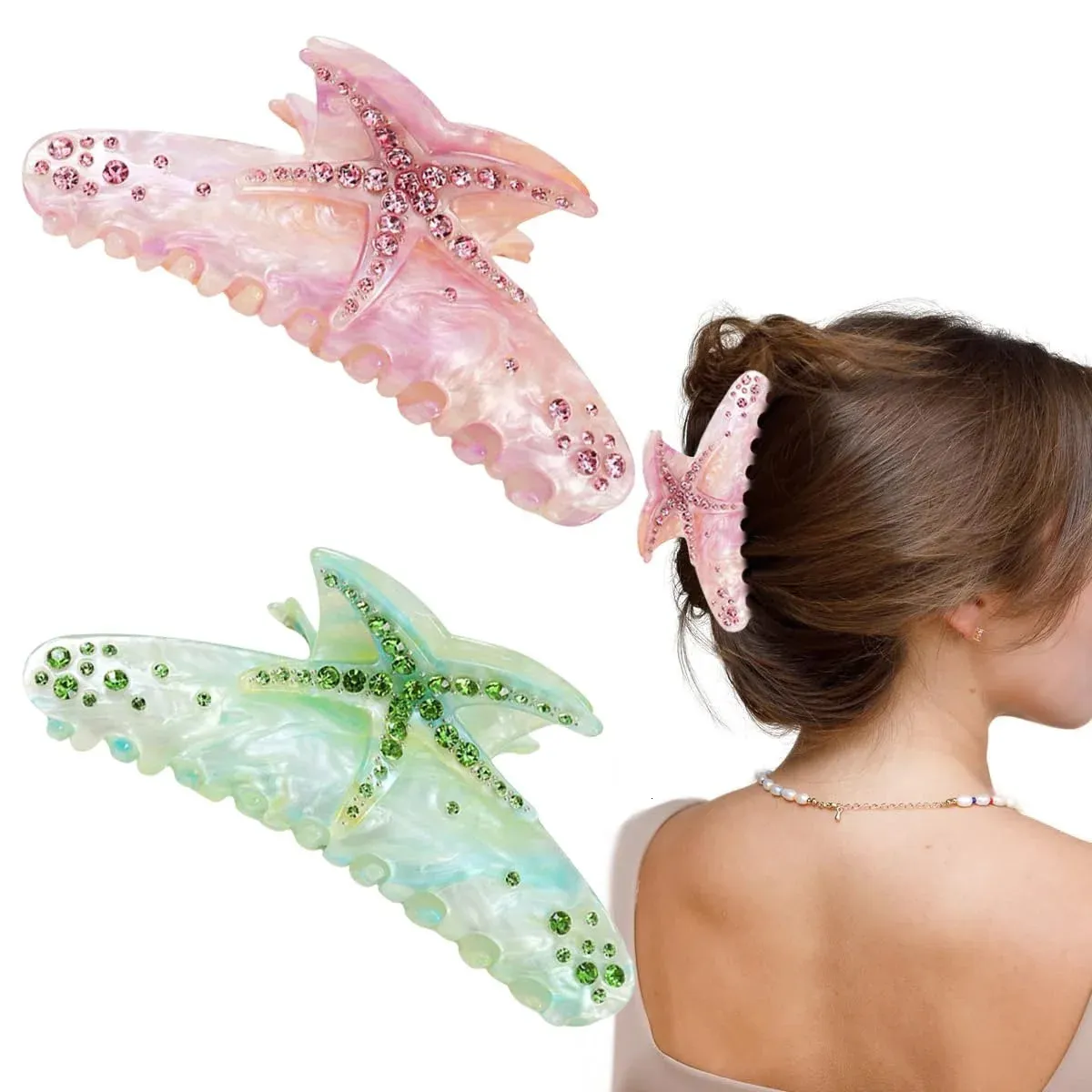 Pink Starfish Rhinestone Hair Clip Rhinestone Starfish Claw Clip - Pastel Hair Accessories  main image 3