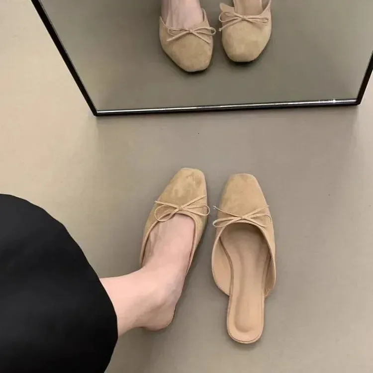 Women Mules Shoes Ner Slippers Butterfly Knot Comfort Casual Slip On Light Large Size Shallow Ladies Flat Sandals 260423_voghion.com