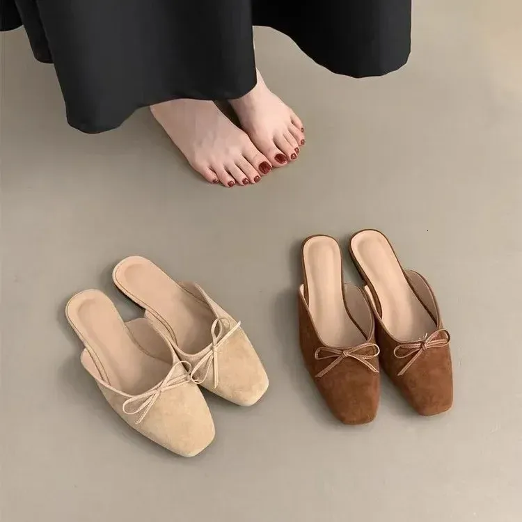 Women Mules Shoes Ner Slippers Butterfly Knot Comfort Casual Slip On Light Large Size Shallow Ladies Flat Sandals 260423_voghion.com