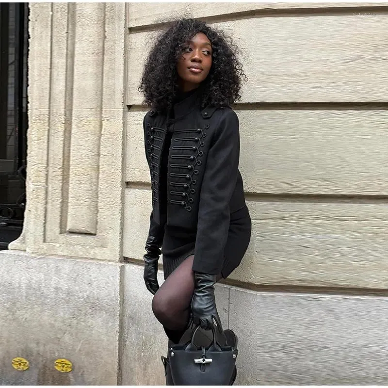 Napoleon Style Black Cropped Long Jacket Women For From