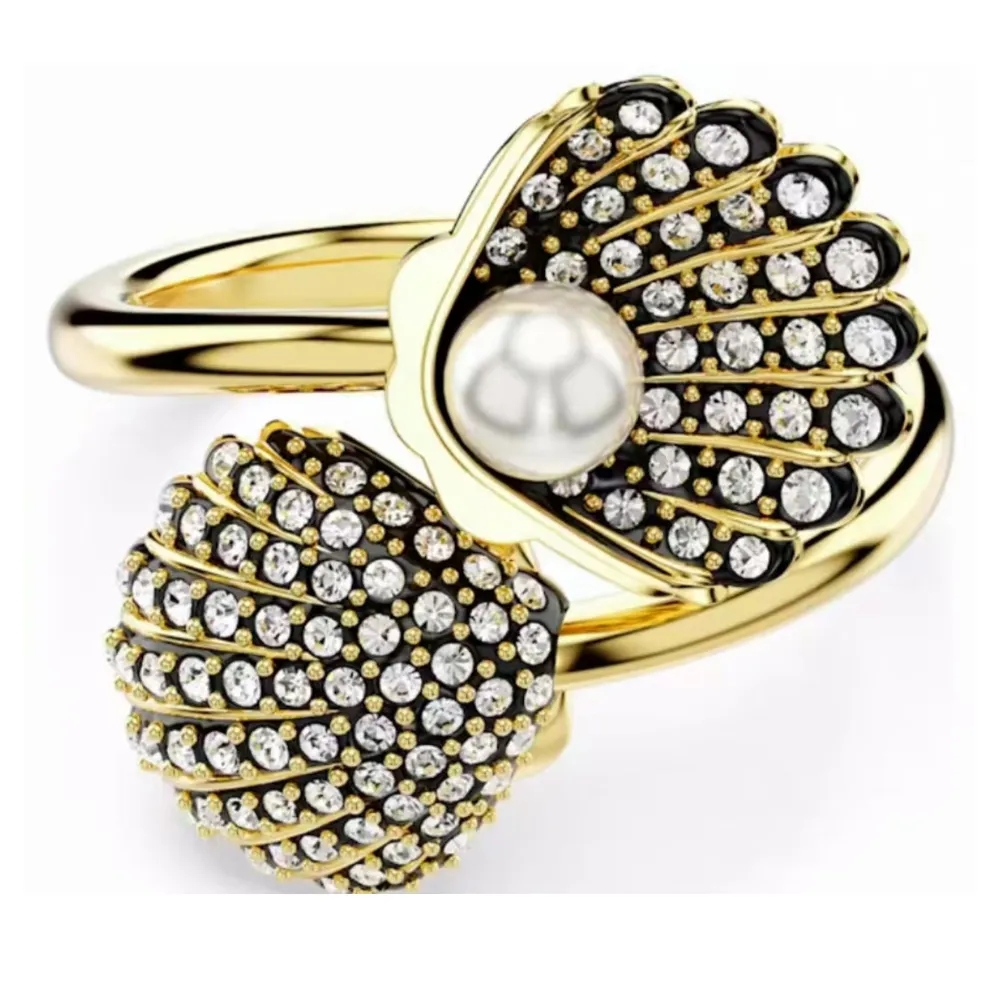 Gouden open ring met schelp en parel stijlvolle damesring_voghion.com