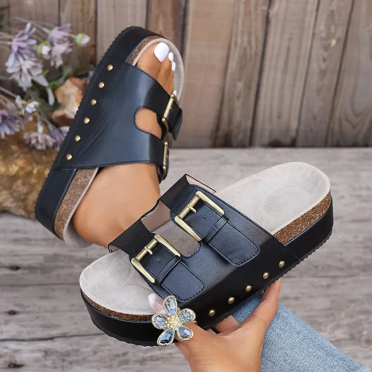 Large Thick Soled Belt Buckle For Women Summer 2026 New Rivet Slippers_voghion.com
