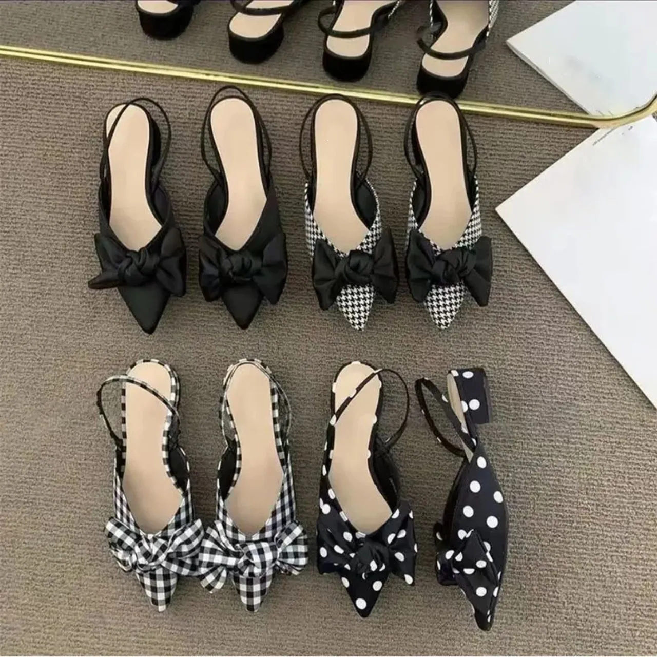 Damen Slingback Ballerinas Mit Schleife Und Spitzer Zehenform_voghion.com