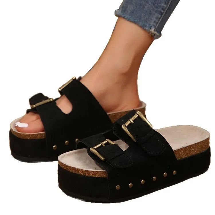 Large Thick Soled Belt Buckle For Women Summer 2026 New Rivet Slippers_voghion.com