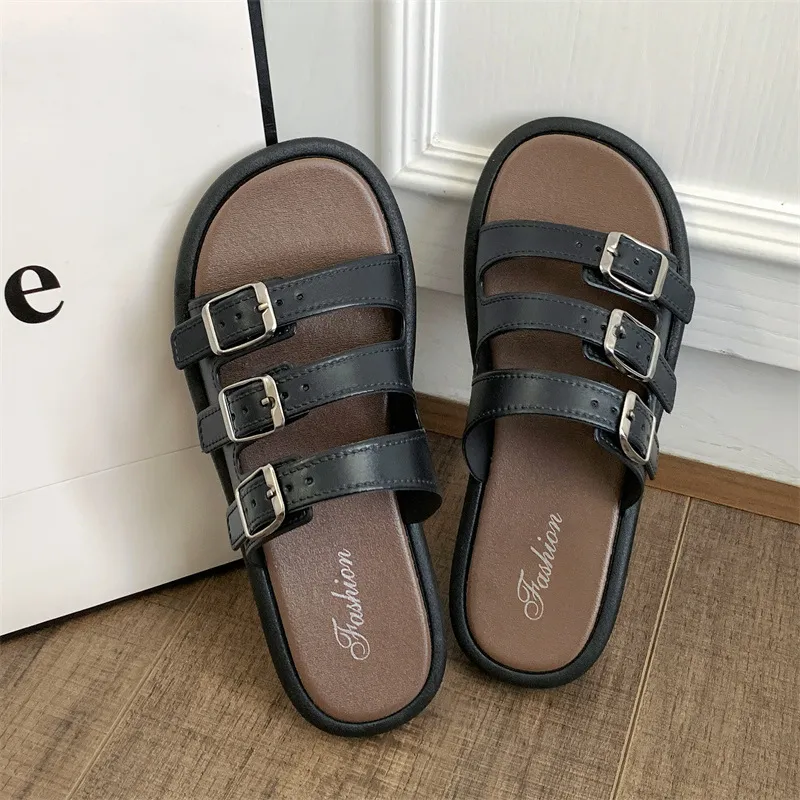 Free Shipping 2026 Fashionable Flat For Women Summer Buttoned Up And Worn In A Straight Drag On Beach Slippers_voghion.com