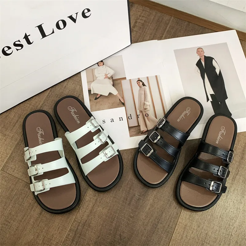 Free Shipping 2026 Fashionable Flat For Women Summer Buttoned Up And Worn In A Straight Drag On Beach Slippers_voghion.com