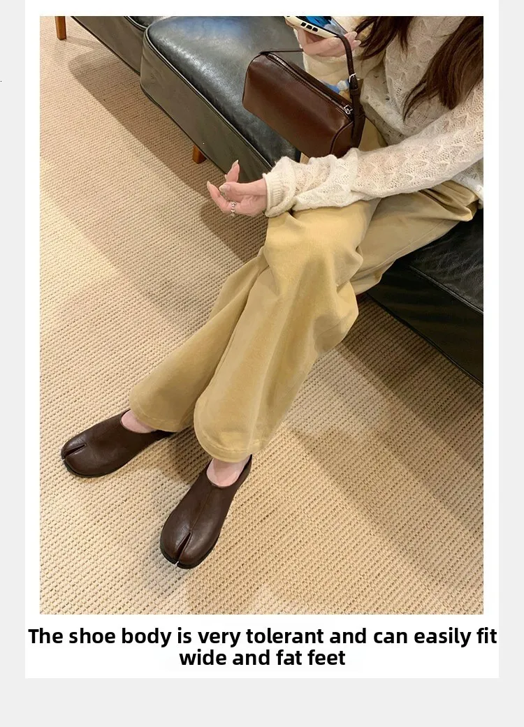 Women Minimalist Split Tabi Mule Slippers Solid Color Soft Leather Backless Low Heel Casual Slip On Closed Toe Slides_voghion.com