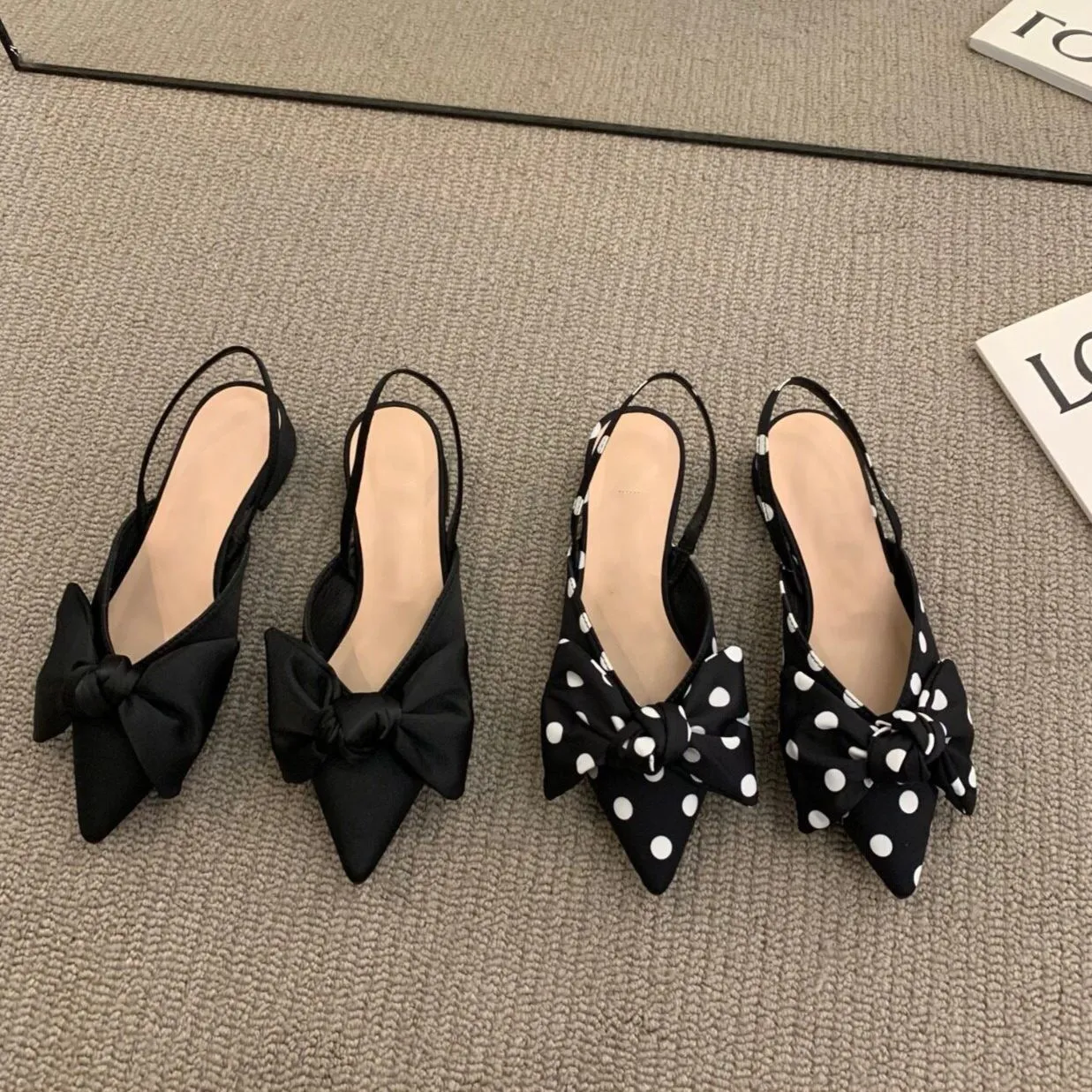 Damen Slingback Ballerinas Mit Schleife Und Spitzer Zehenform_voghion.com