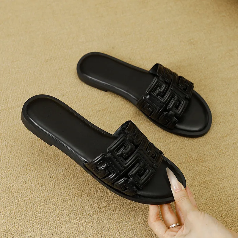 Free Shipping 2026 Luxury Fashion Versatile Sandals With One Step Tap Women's Shoes For Outskirts Flat Bottom Low Heel_voghion.com