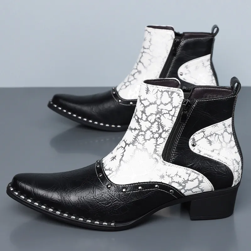 Luxurys Designers Dress Shoes Handmade Men Pointed Iron Toe Genuine Leather  short Boots Botas Hombre Punk Party Red motorcycle Boots