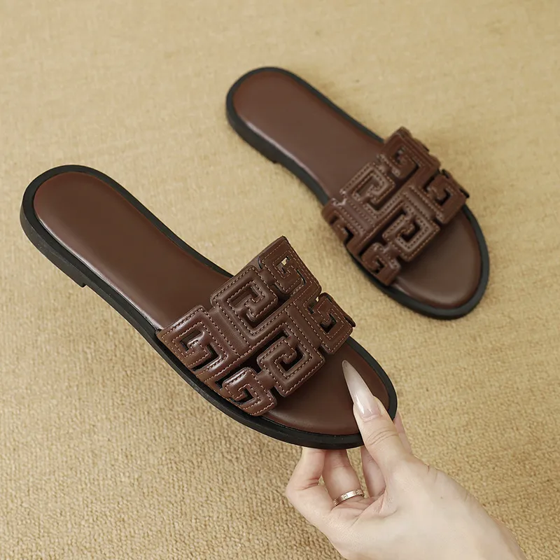 Free Shipping 2026 Luxury Fashion Versatile Sandals With One Step Tap Women's Shoes For Outskirts Flat Bottom Low Heel_voghion.com