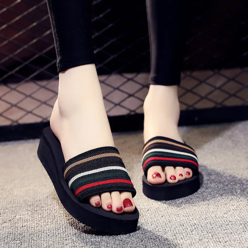 Free Shipping Women's Summer Thick Soled Slope Heel Casual One Word Slippers Foam Sandals Fashion Wear Sponge Bottomed_voghion.com