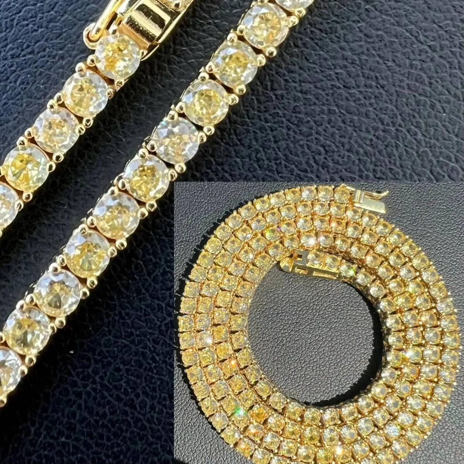 Top Seller Yellow Moissanite Diamond Tennis Chain With Gold Plated 925 Silver Fine Jewelry For Women At Wholesale Price_voghion.com