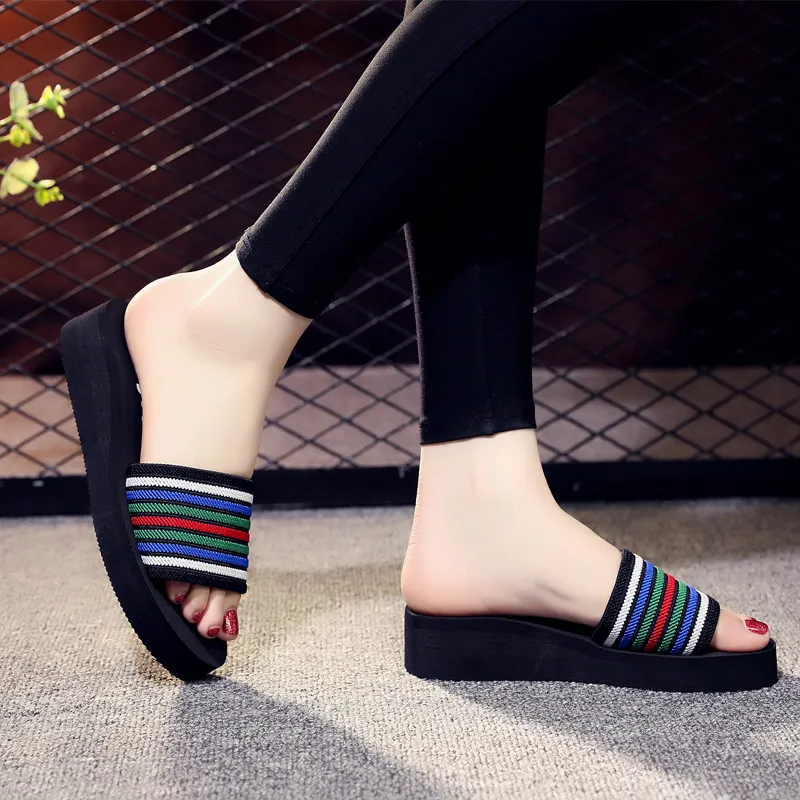 Free Shipping Women's Summer Thick Soled Slope Heel Casual One Word Slippers Foam Sandals Fashion Wear Sponge Bottomed_voghion.com