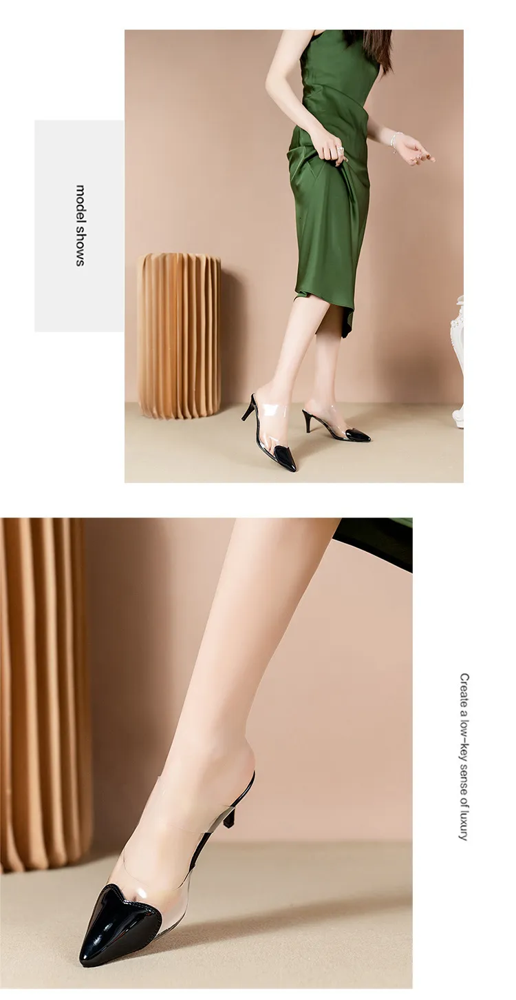 Elegant Women's Black Pointed Toe Mules With Clear Pvc Strap_voghion.com