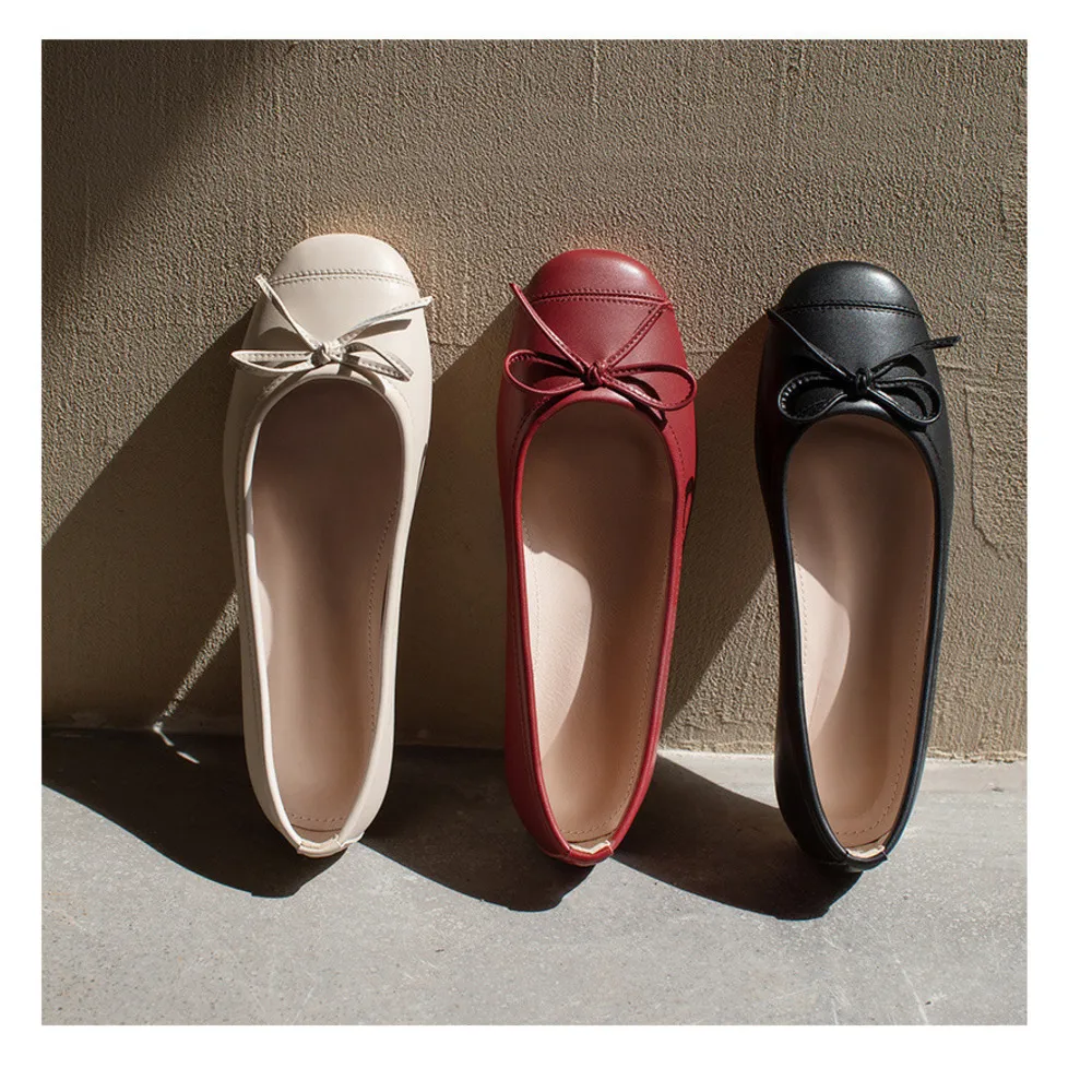 Women Metallic Silver Bow Ballet Flats Square Toe Soft Sole Shiny Leather Casual Slip On Sweet Daily Dress Ballerina_voghion.com